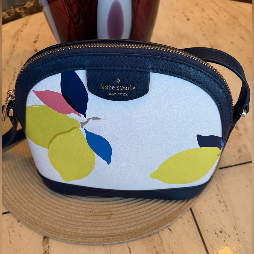 NWOT kate spade White and Navy Dome Crossbody Bag with Lemon Print